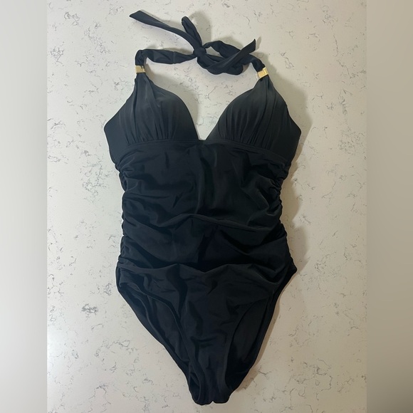 Victoria's Secret The Forever Black One Piece Swimsuit Gold Logo Sz Medium - Picture 5 of 7